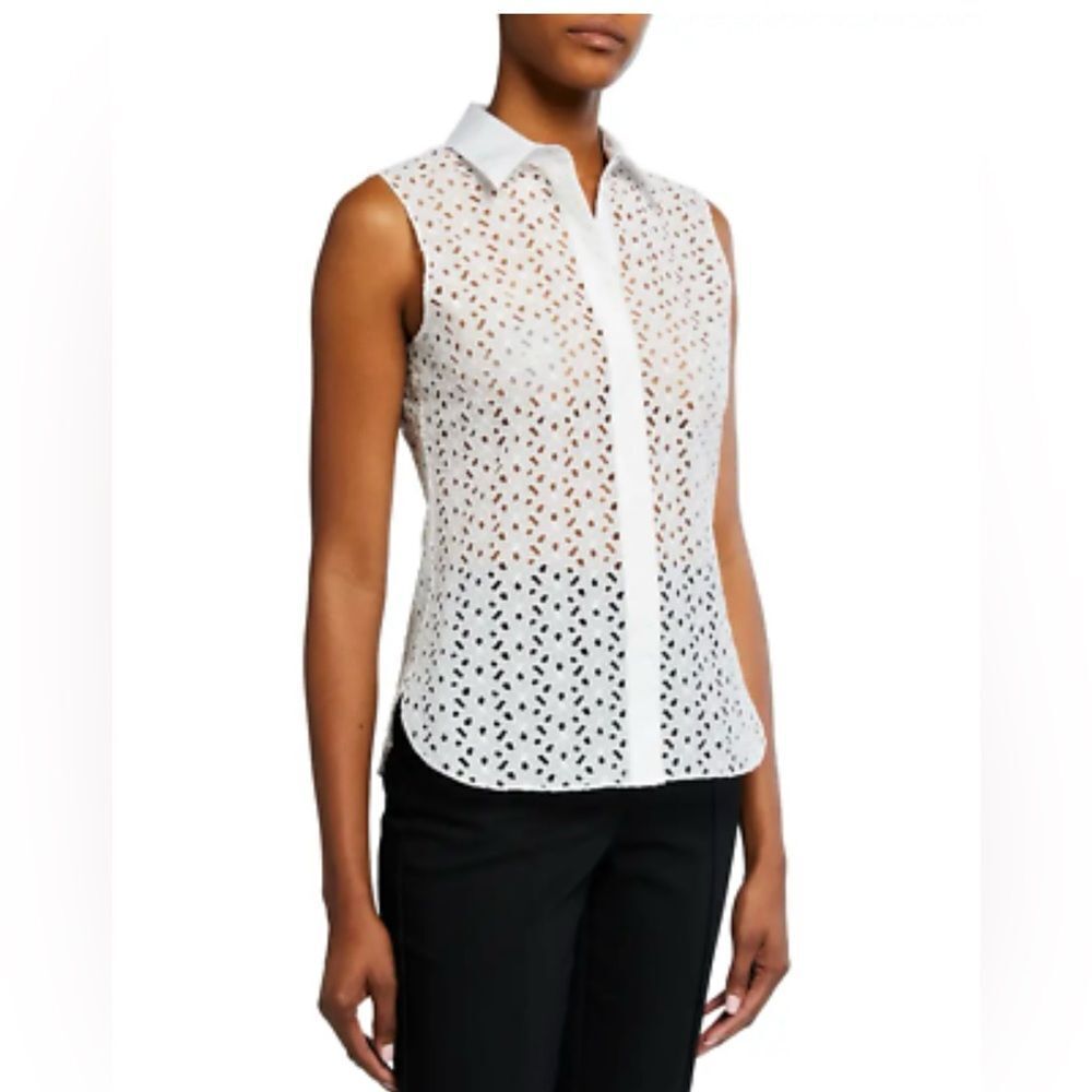 Theory Women’s White Daisy Eyelet Classic Fitted Sleeveless Top Size Small